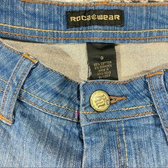 Rocawear Jeans Women’s Sz.9 Blue Retro Dark Wash Flare Y2K Rockstar - Picture 2 of 7